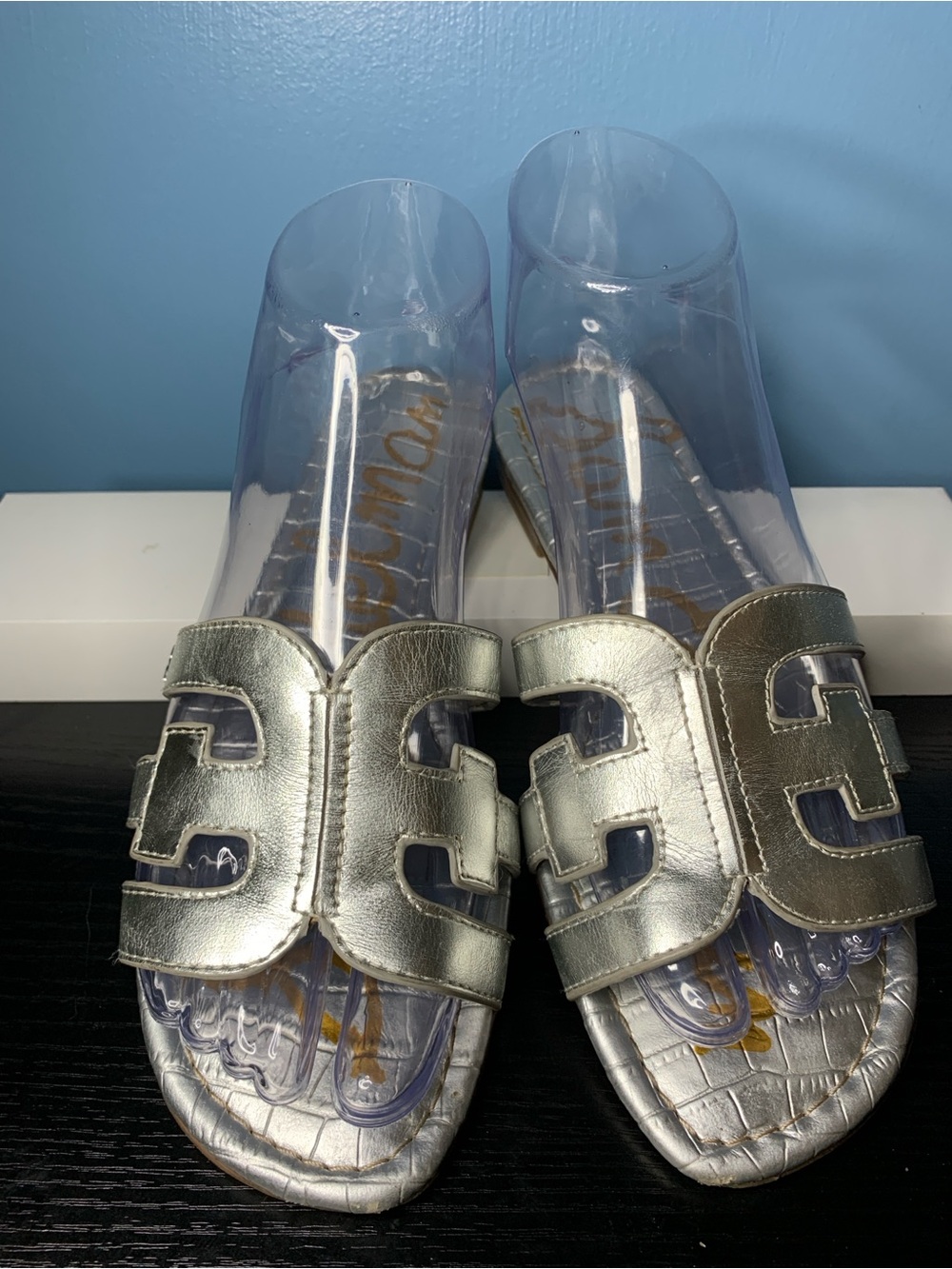 Sam Edelman Metallic Silver Slide Sandals